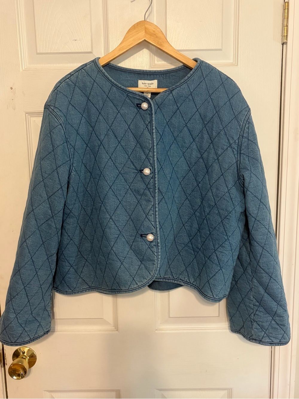 NWT Kate Spade x Target Quilted Denim Jacket Faux Pearl Buttons Blue XL